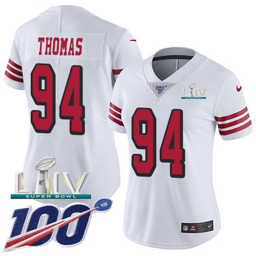 San Francisco 49ers Nike #94 Solomon Thomas White Super Bowl LIV 2020 Rush Women Stitched NFL Limited 100th Season Jersey
